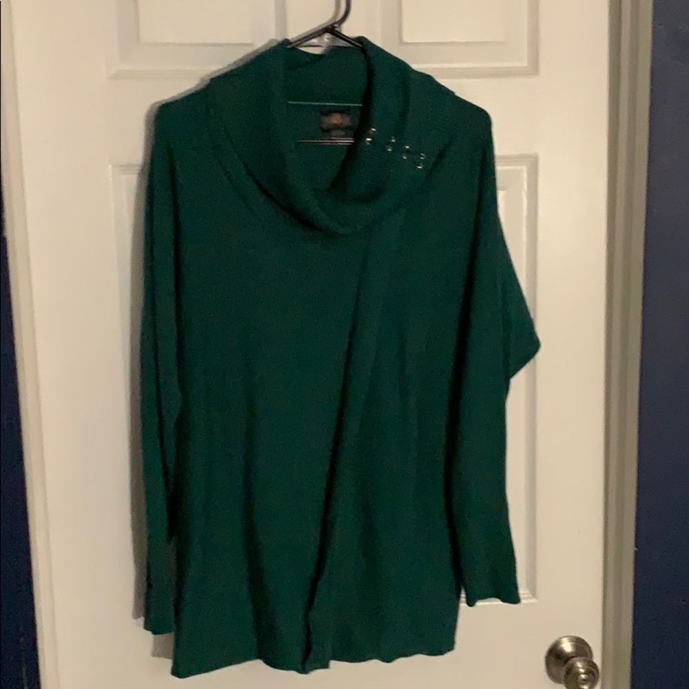 Faux-wrap cowl neck sweater